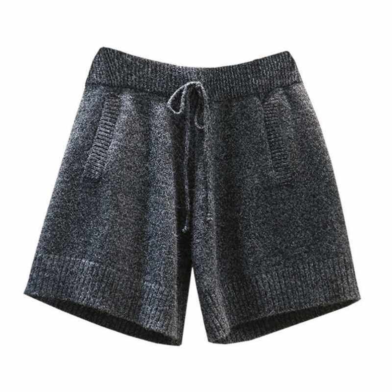 毛线短裤女针织秋冬季2020新款外穿黑色子宽松高腰显瘦阔腿靴