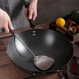 燃气爆炒锅 归禾器中华铁锅家用轻精铁锅无涂层炒菜不易粘高端老式