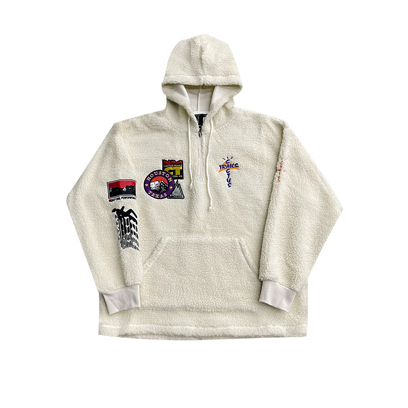 travisscotttrailssherpahoodie摇粒绒徽章刺绣卫衣连帽衫卫衣