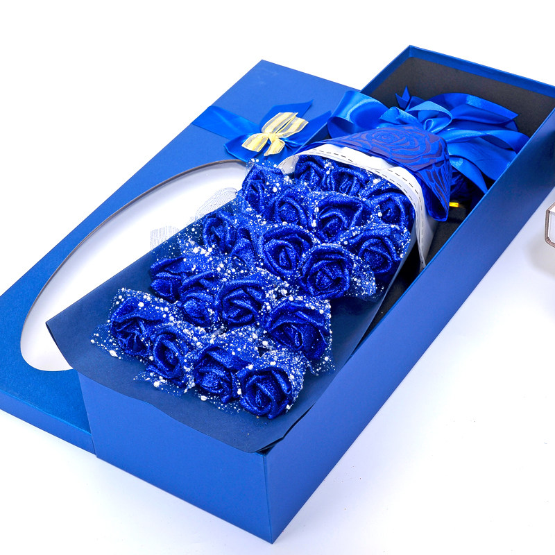 蓝色妖姬礼盒蓝玫瑰花束云南鲜花速递同城生日昆明送花店仿真干花