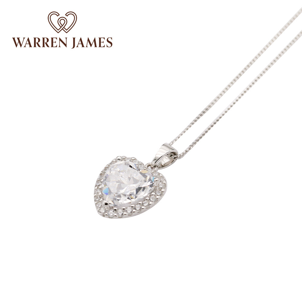 warren james正品娜奥米锆石项链女s925银吊坠爱心水晶锁骨链礼物