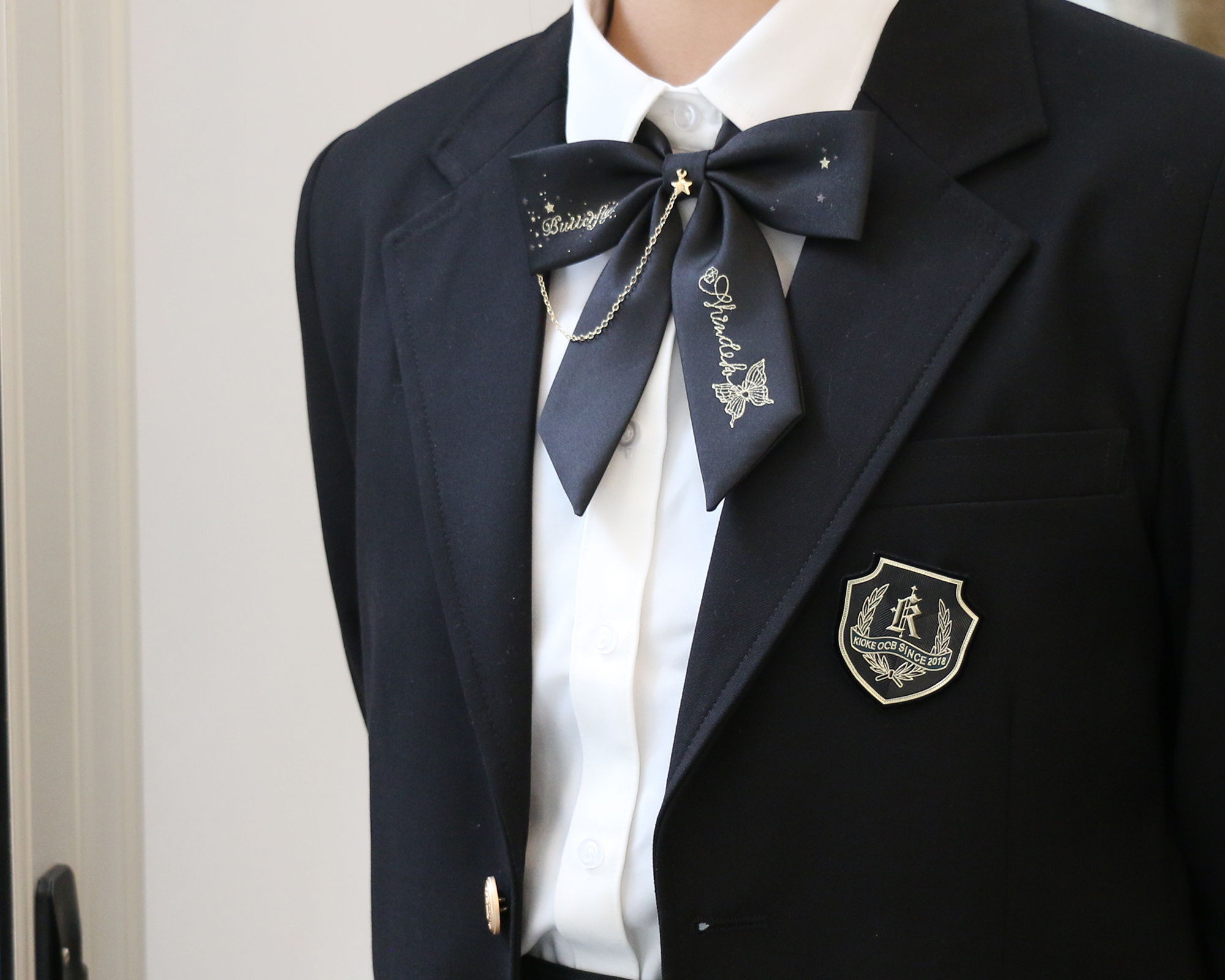 shindek蝶兰原创jk领结黑色长柄链条领结