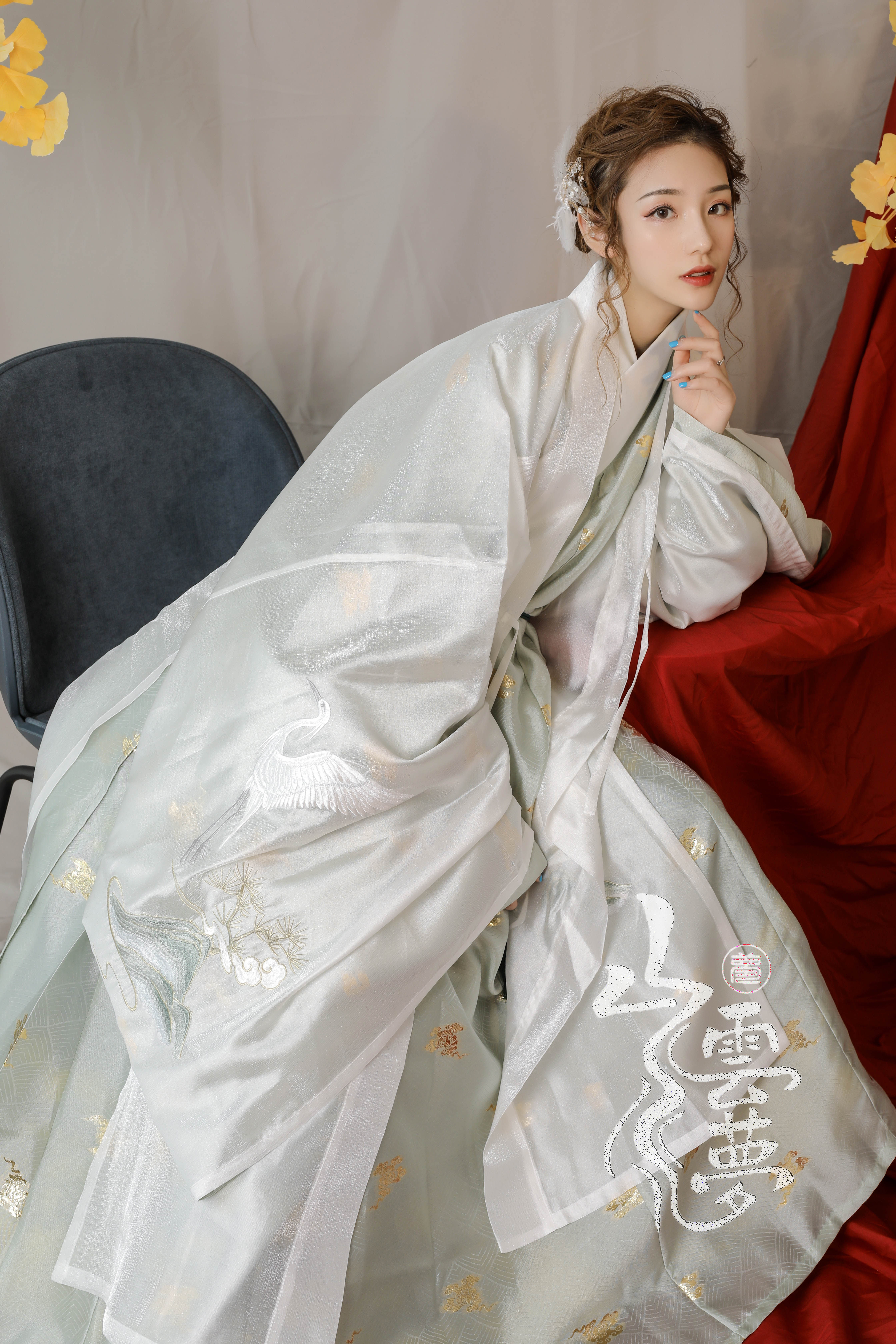 山水云梦青山白鹭宋制春夏绣花对襟大袖交领汉服