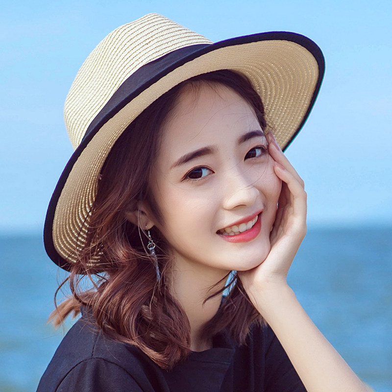 草帽女夏天小清新韩版百搭帽子海边遮阳沙滩帽网红防晒太阳渔夫帽