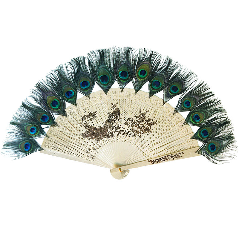 孔雀孔雀羽羽毛扇子挂墙扇装饰折扇旗袍走秀凤凰工艺扇