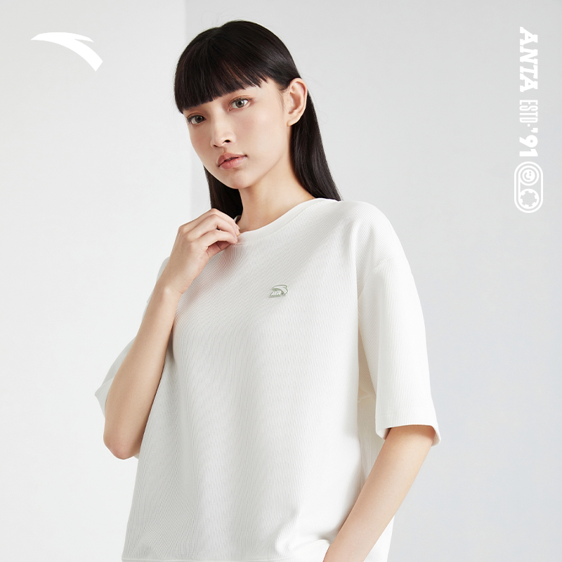 t恤女夏季 安踏短袖 新款 宽松透气打底运动上衣休闲针织衫 162328141