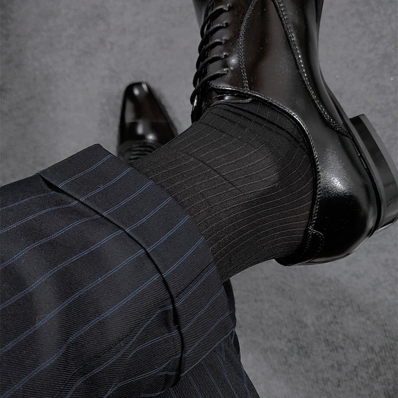 西装绅士黑色条纹性感中筒双日丝袜正装袜子男连裤袜