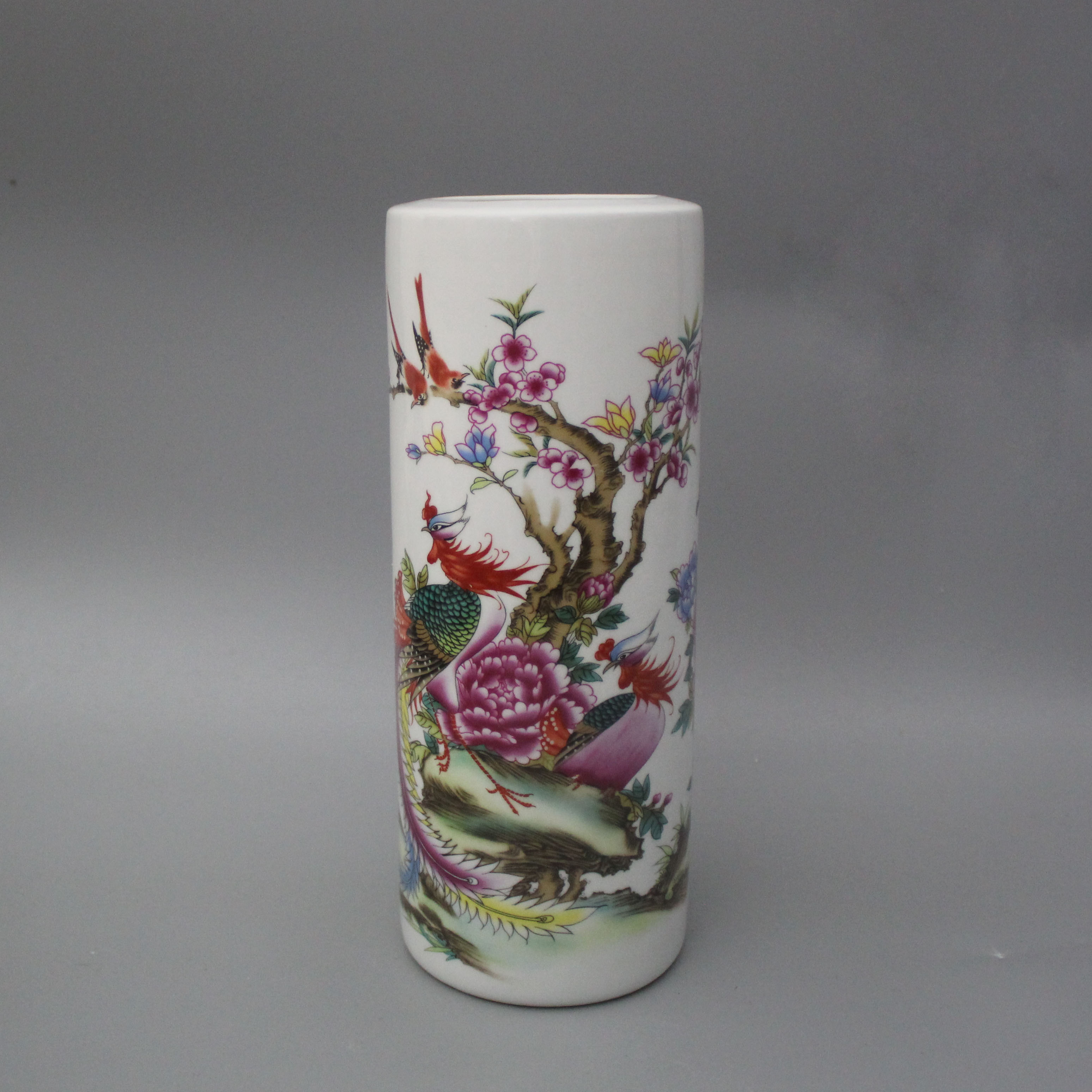景德镇仿古陶瓷器民国粉彩祥凤莱仪花鸟帽筒箭筒摆件