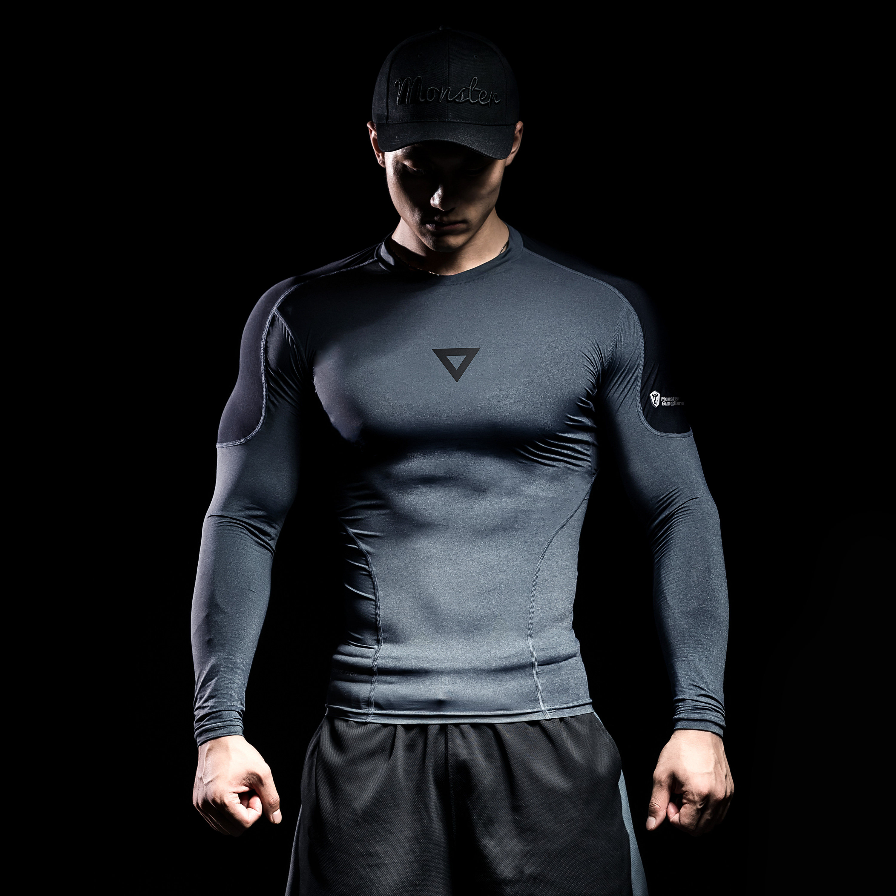 monsterguardians运动长袖紧身衣春秋健身训练服拼色压缩健身衣