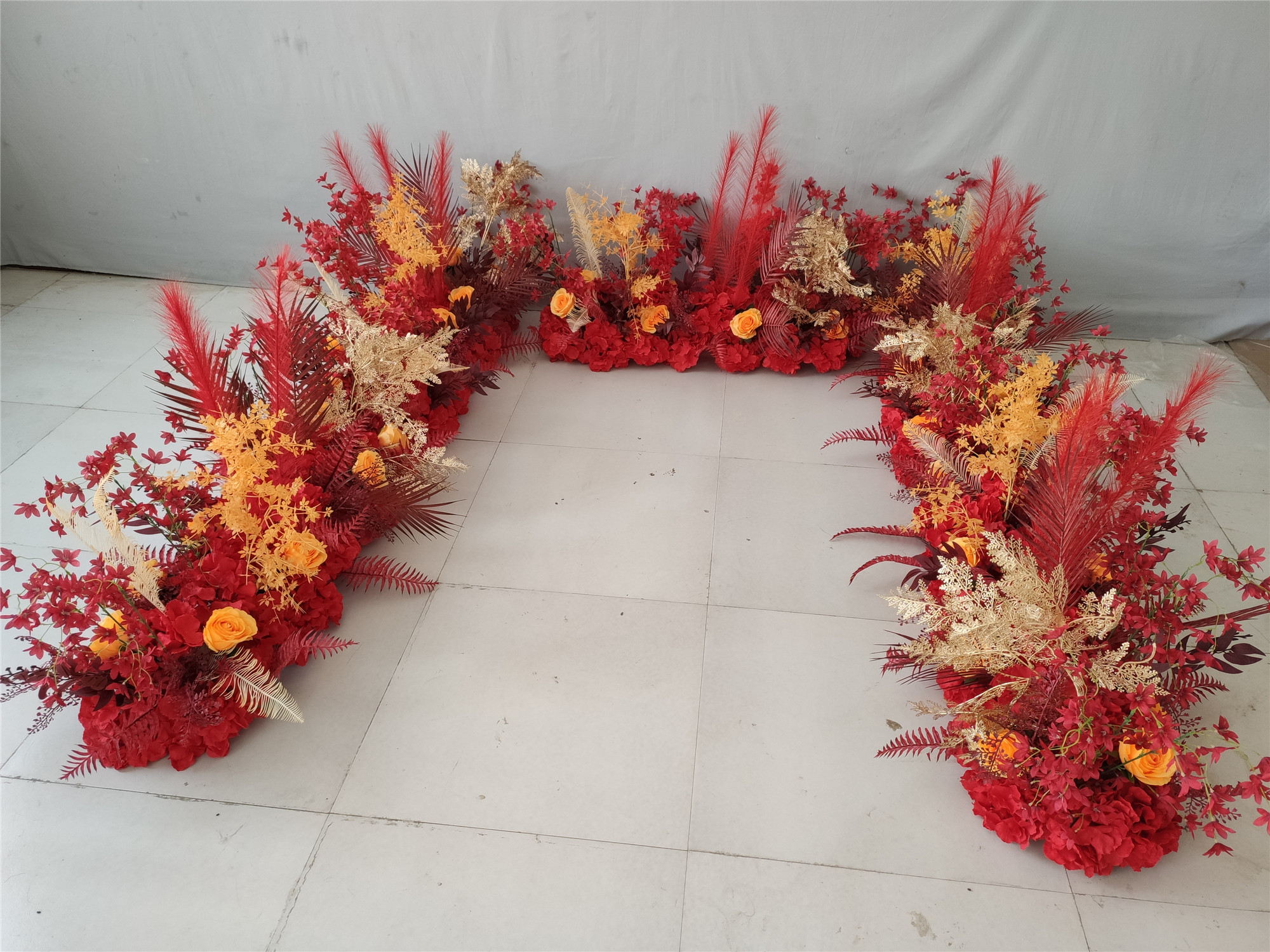 新款婚礼舞台装饰地排户外道具大红红色绢花婚庆绢花