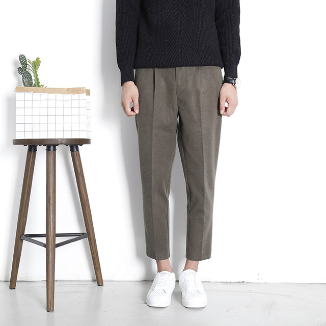 Woolen pants men's autumn and winter straight thick casual pants men's ninth pants Korean trend casual suit pants men's loose Woolen pants men's autumn and winter straight thick casual pants men's ninth pants Korean trend casual suit pants men's loose