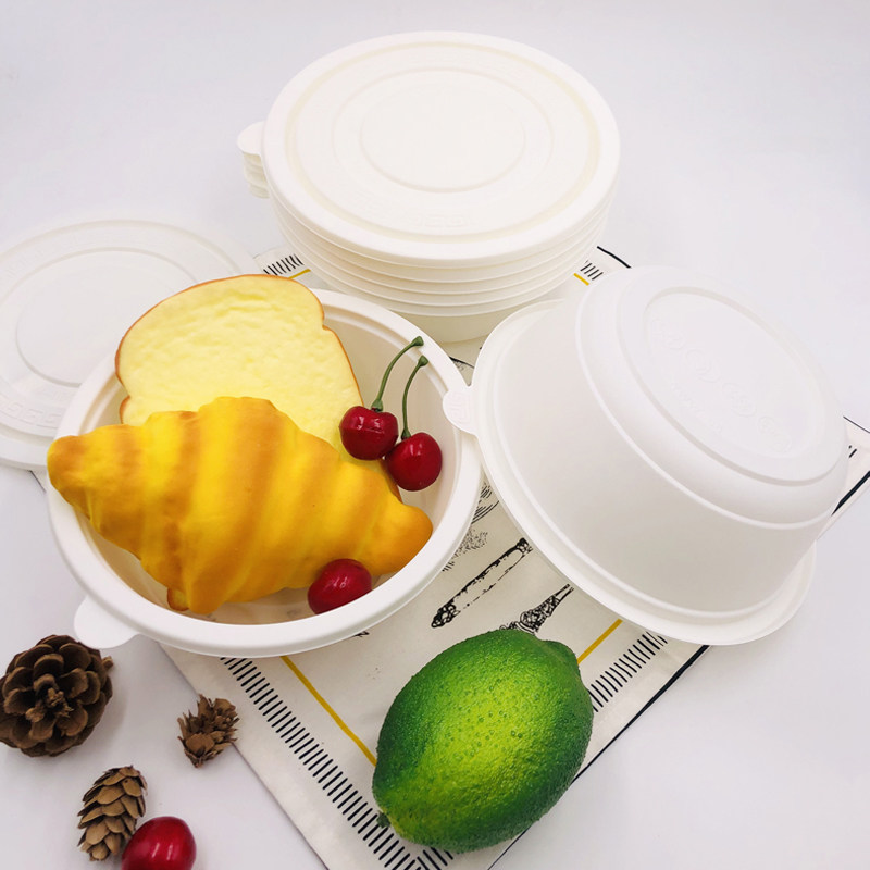 一次性碗家用纸圆形加厚环保盖子大碗打包泡面可降解餐具