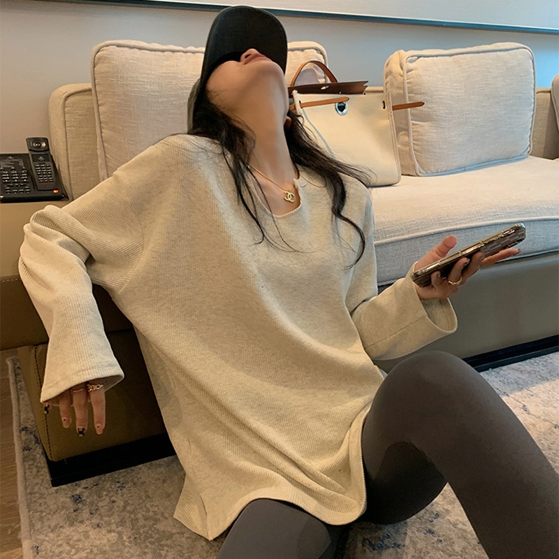 华夫格长袖t恤女ins潮秋冬早春新款打底衫女2022内搭宽松女装上衣