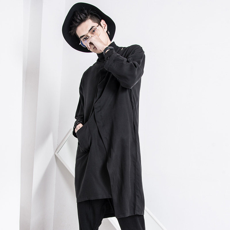 壹半山本风暗黑系中长款风衣男潮夜店个性发型师服装长袍披风外套