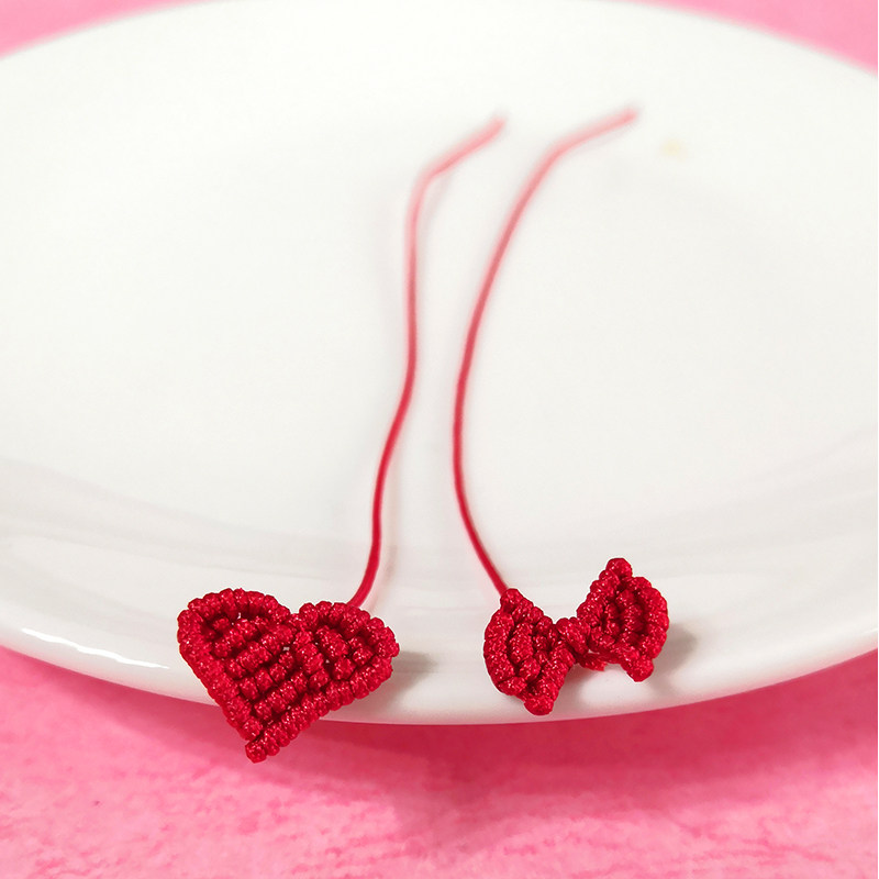 红绳蝴蝶结耳线小人手工编织饰品时尚气质百搭耳线