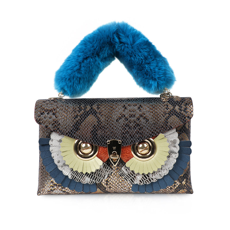 wanaccessory万蔻双面双色猫头鹰换脸单肩斜跨信封包 原创设计