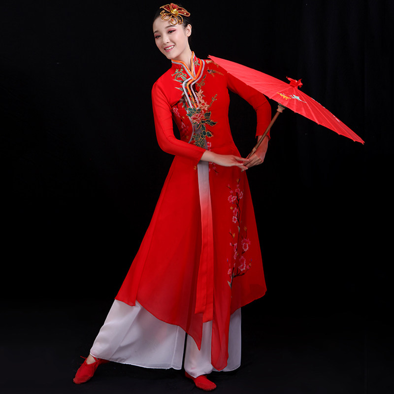古典舞演出服女飘逸中国风民族伞舞扇子舞舞蹈服装表演服新款旗袍