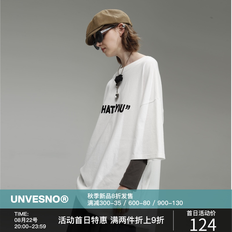 UNVESNO I HATE YOU 字母刺绣潮牌宽松情侣装打底衫短袖男t恤休闲