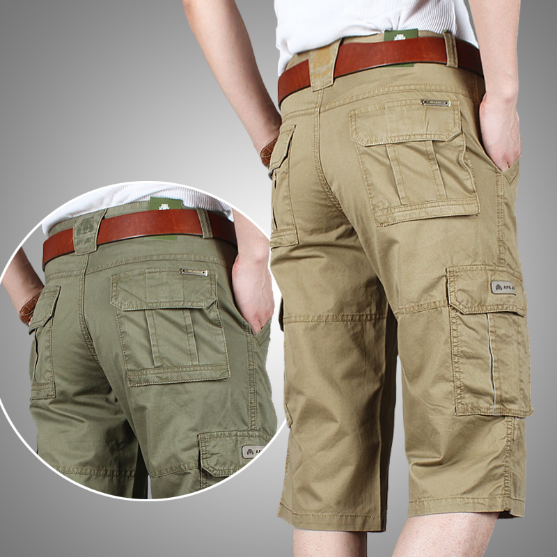 夏季薄款多口袋男士七分裤宽松大码纯棉短裤工装战术7分休闲中裤