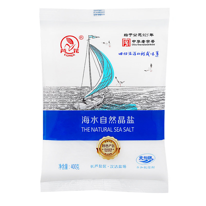 芦花海盐不加碘海水自然晶盐400g*6袋