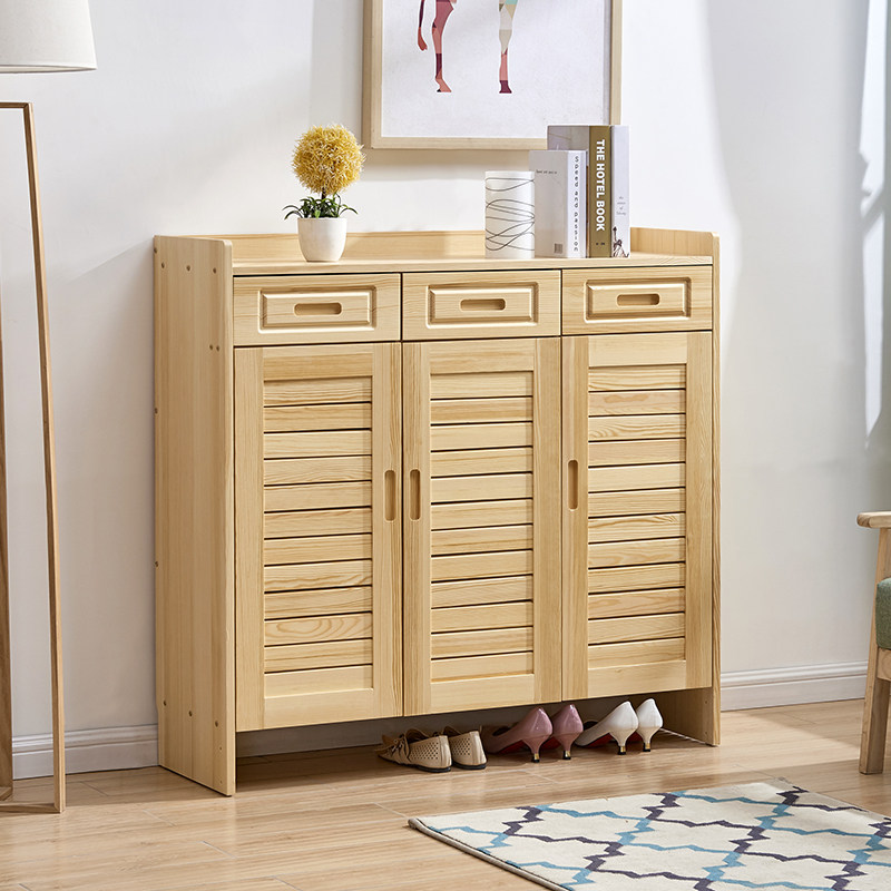 实木百叶叶门鞋柜透气多层大容量门口松木玄关鞋柜