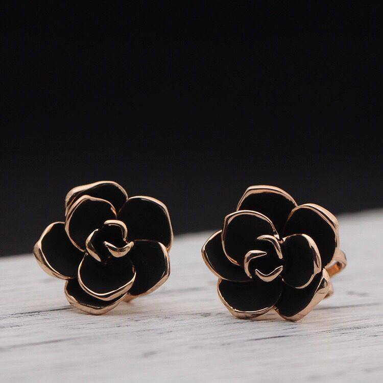 日韩黑玫瑰耳夹女无耳洞可戴夹式耳环韩国气质耳夹