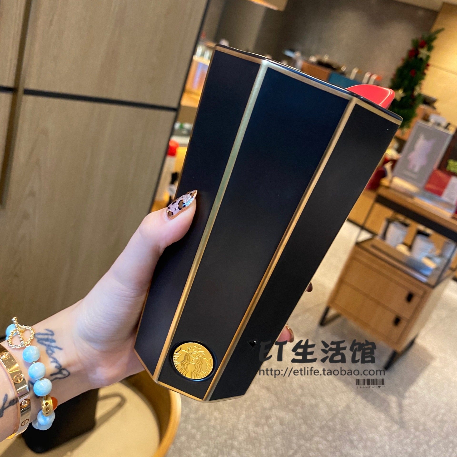 星巴克杯子2020圣诞礼物经典黑金女神切面时尚马克杯