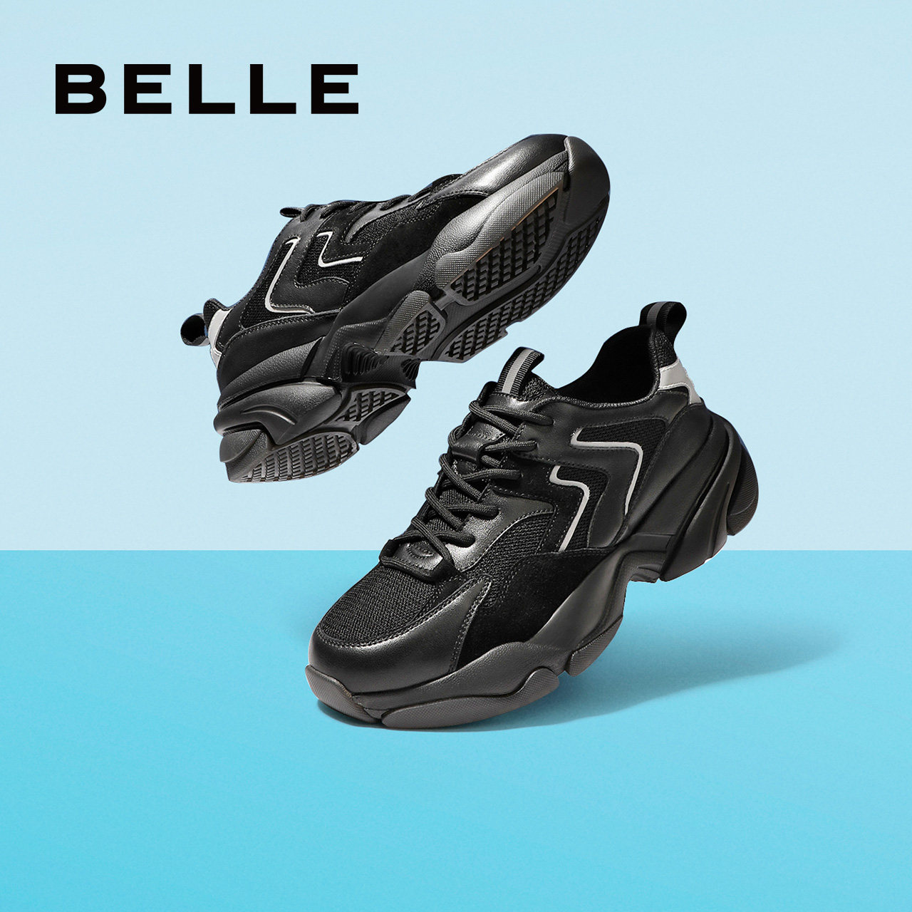 百丽男鞋2021春季新款运动休闲厚底老爹网红时尚休闲鞋