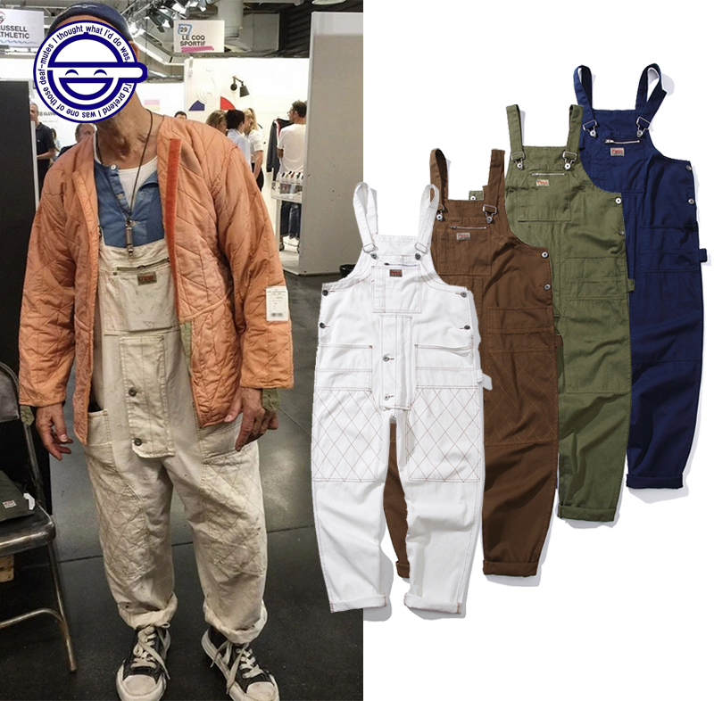 背带裤男日系潮牌水洗复古吊带裤宽松直筒阔腿裤余文乐连体工装裤