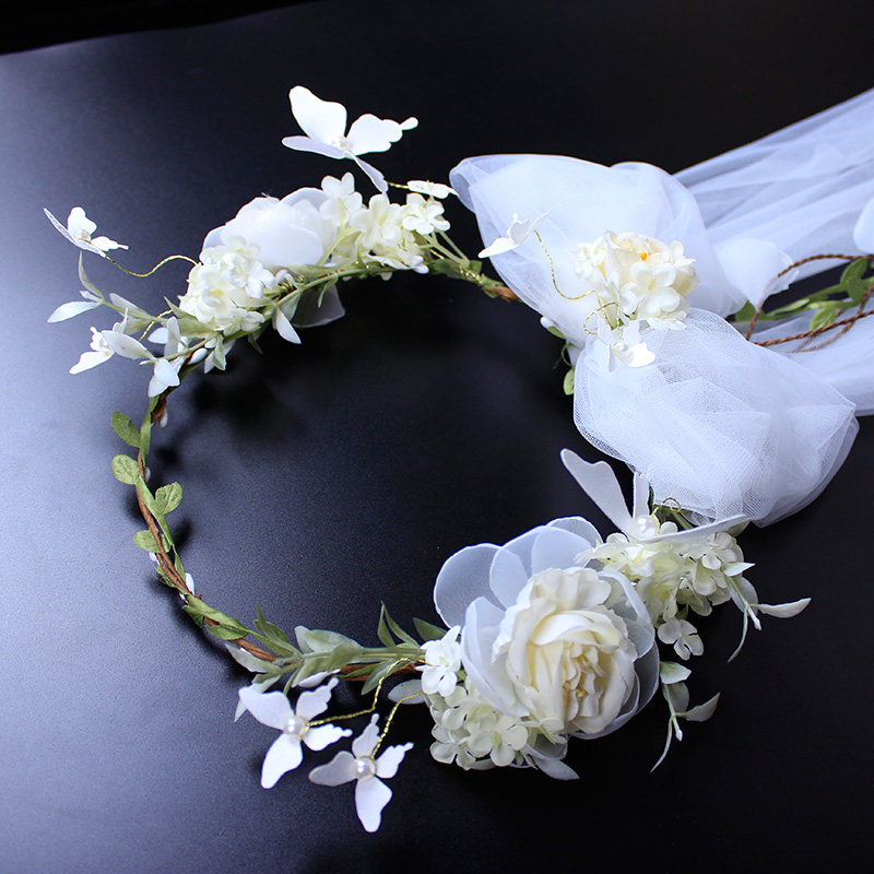 韩式新娘花环头纱头饰森系公主婚纱结婚婚礼发饰