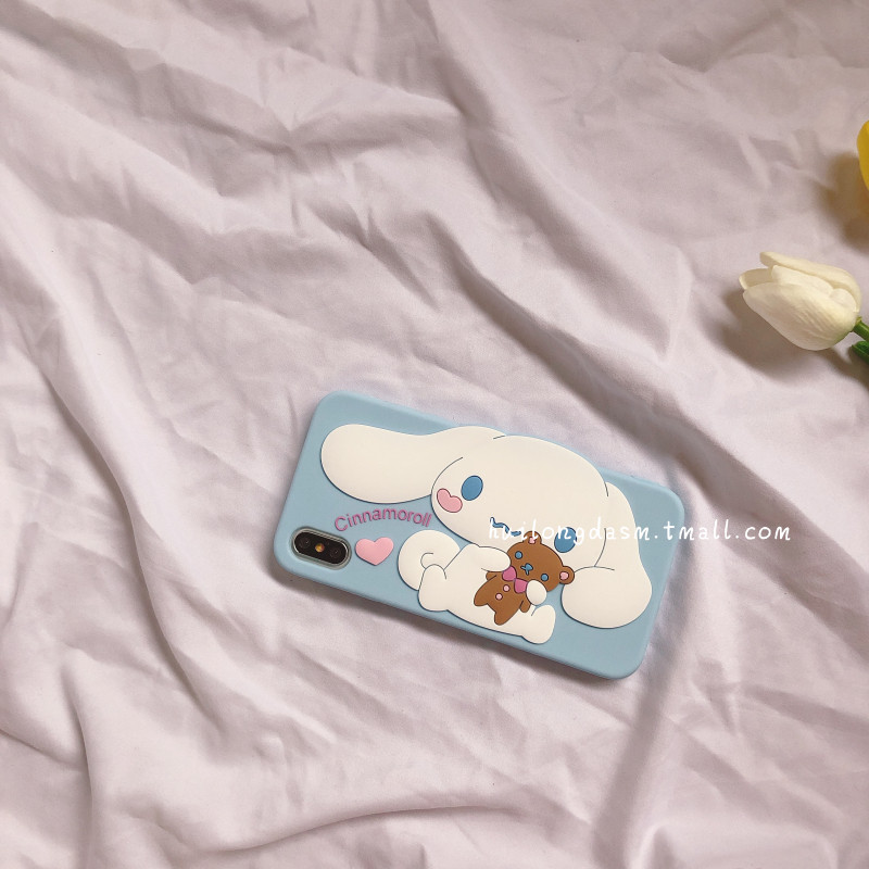 玉桂狗抱小熊苹果xr手机壳xsmax浅蓝7plus加厚8软壳6s硅胶可爱女