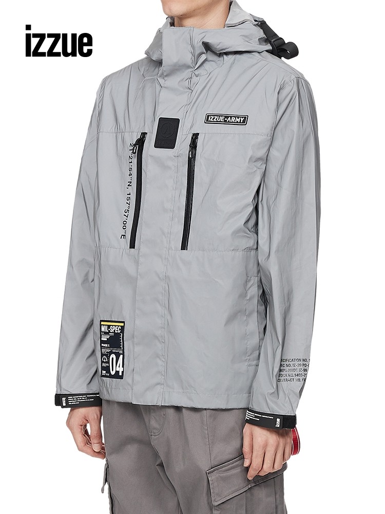 izzue男装连帽夹克2021秋季新品个性街头logo夹克