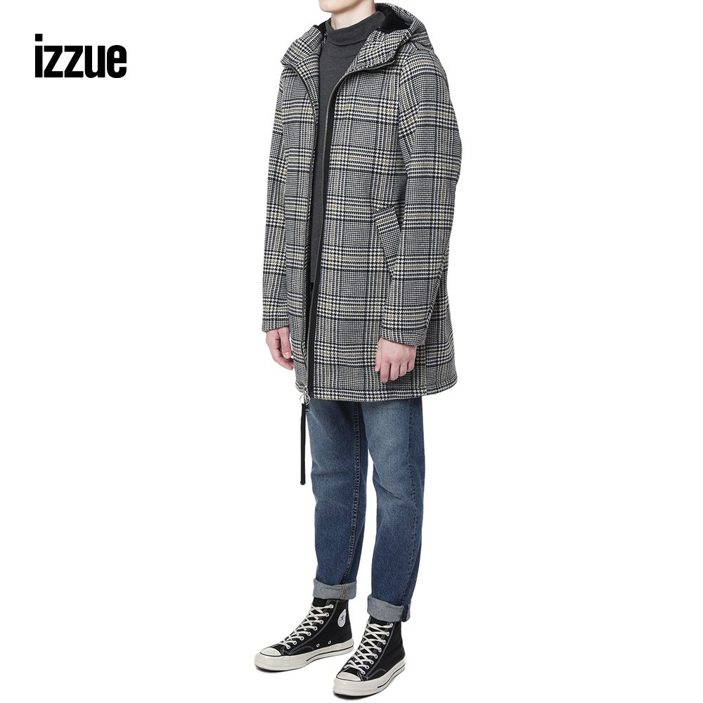 izzue男装夹克外套冬季休闲潮流格纹连夹克