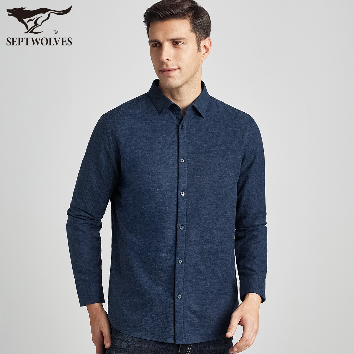 七匹狼长袖衬衫2021秋冬季新款中年男士加绒衬衣休闲外套男装潮流