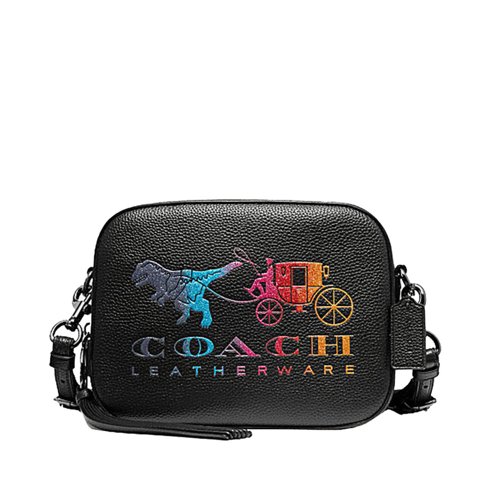 coach蔻驰女士黑色马车图案单肩斜挎包通用款女包