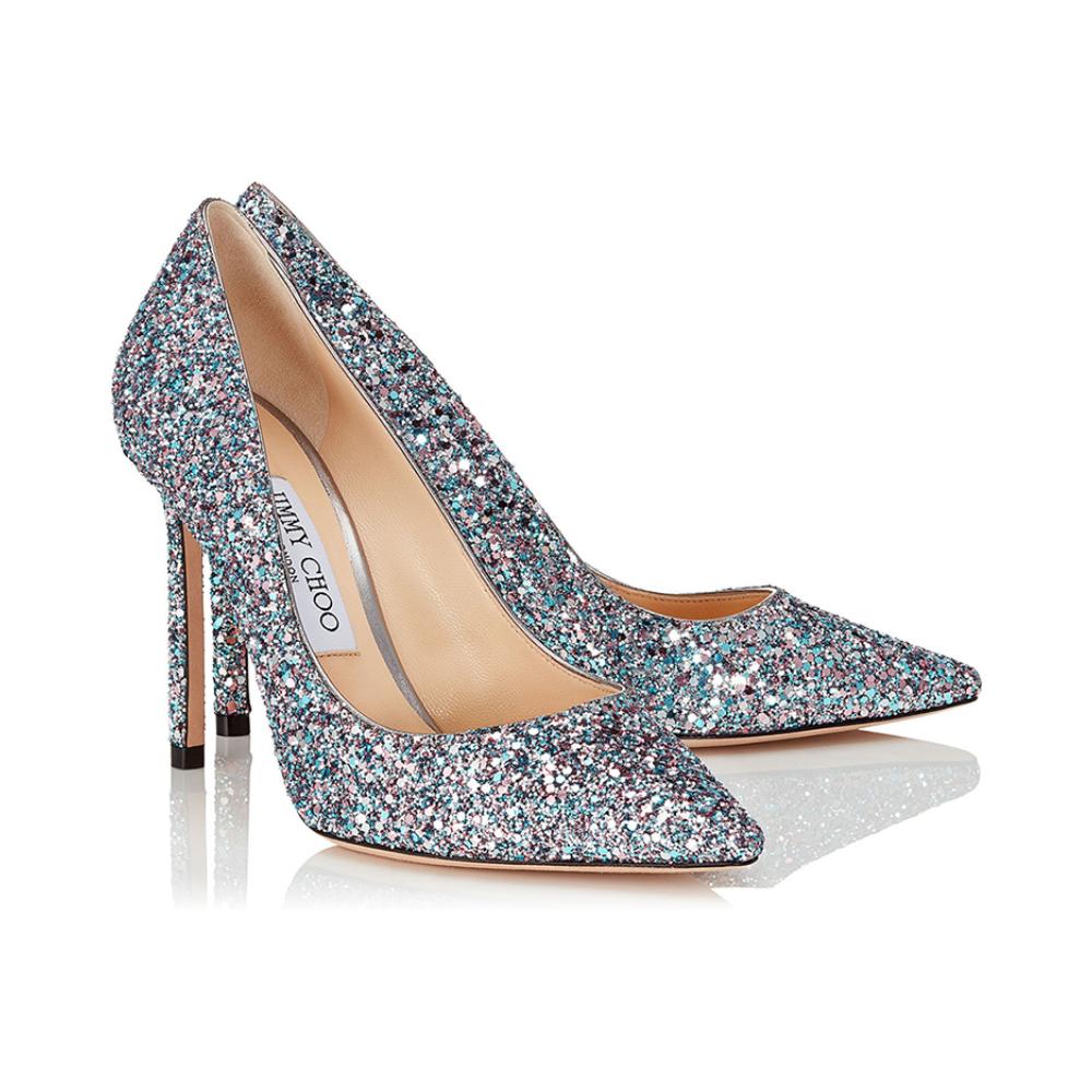 jimmychoo周仰杰银色romy100金葱亮片女士单鞋