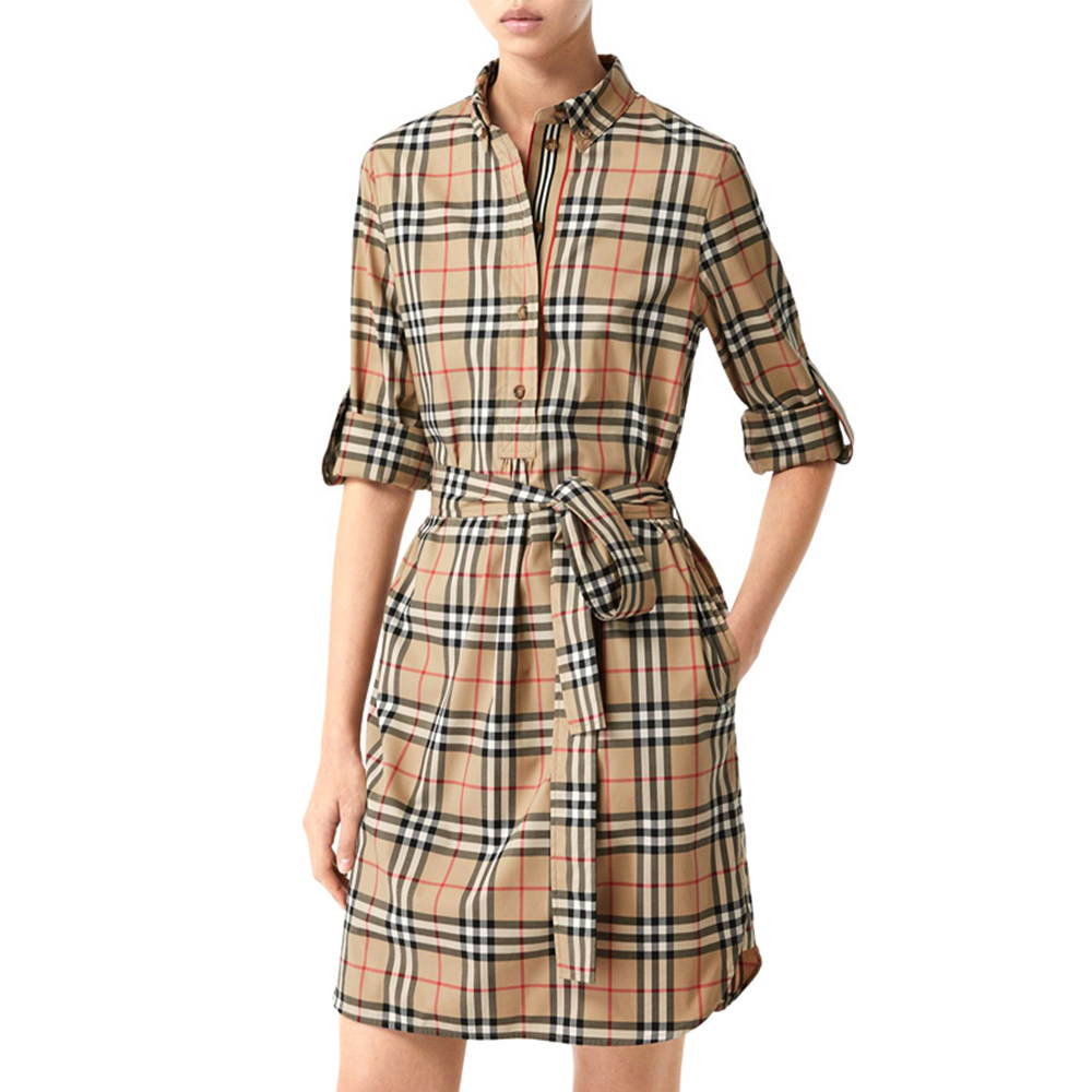 burberry博柏利女士米黄色连衣裙连衣裙