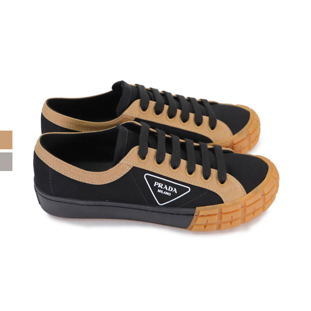 prada普拉达2021春夏新款男士黑色徽标印花帆布时尚休闲鞋