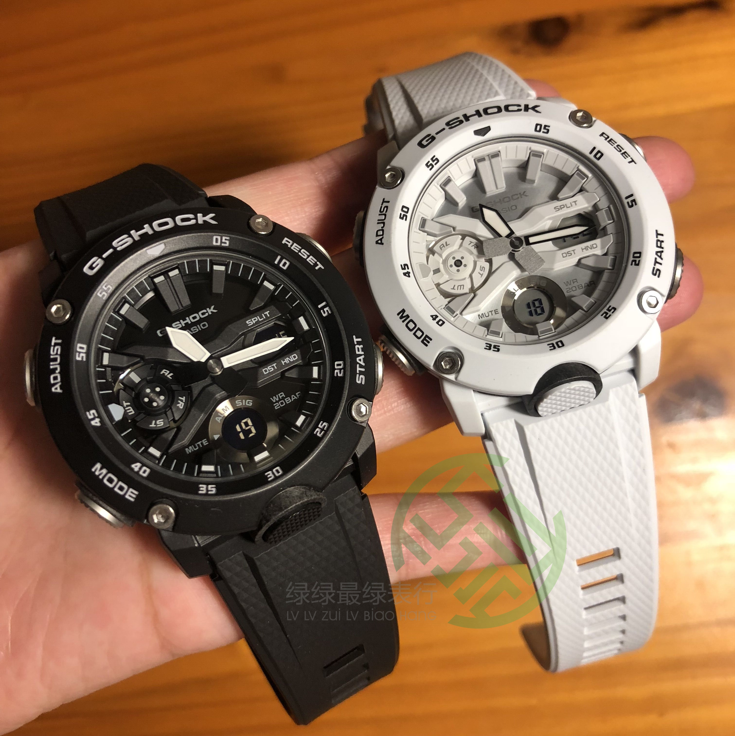 卡西欧g-shock黑白色碳纤ga-2000s-1a 7a时尚防水运动男女手表 - 绿绿