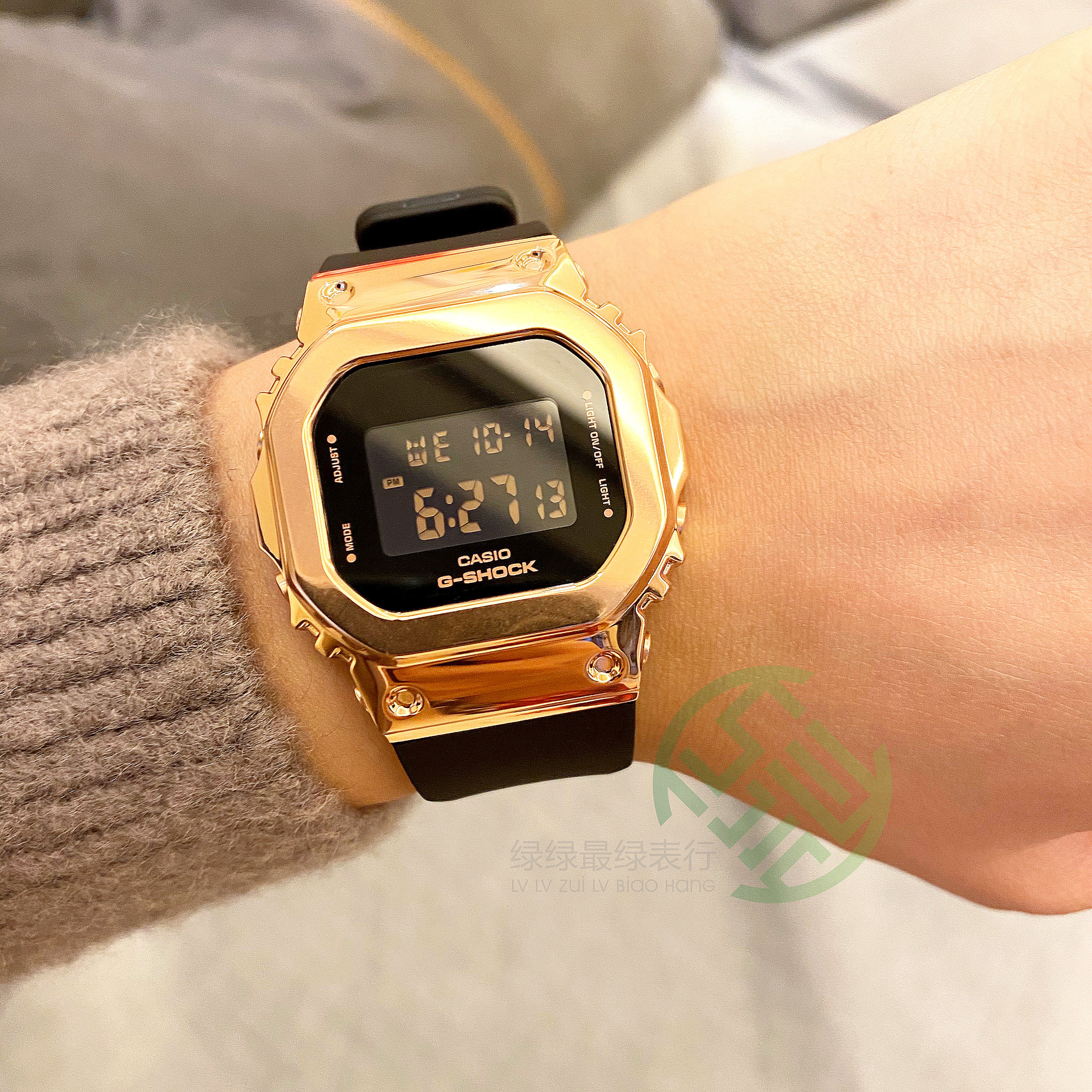卡西欧g-shock玫瑰金金属金属小方方块防水手表gm-s5600-1日韩腕表