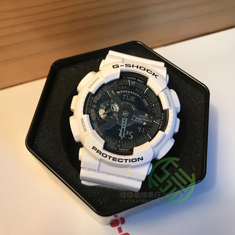 casio卡西欧g-shock防水运动黑白ga-110gw-7a/mv/100b奥利奥手表
