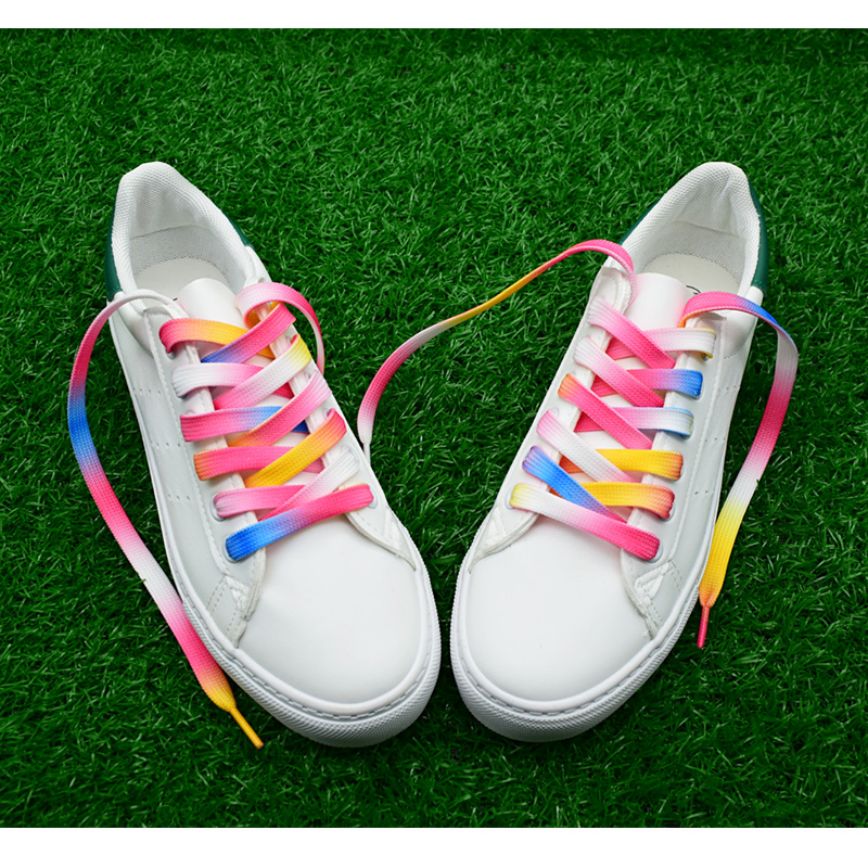 鞋带七彩新款2018双色粉色彩虹女韩版白七彩小白鞋鞋带