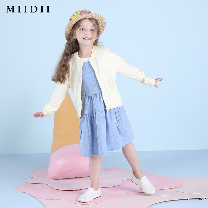 谜底童装动机新款女童中大条纹百搭中开毛衫毛衣