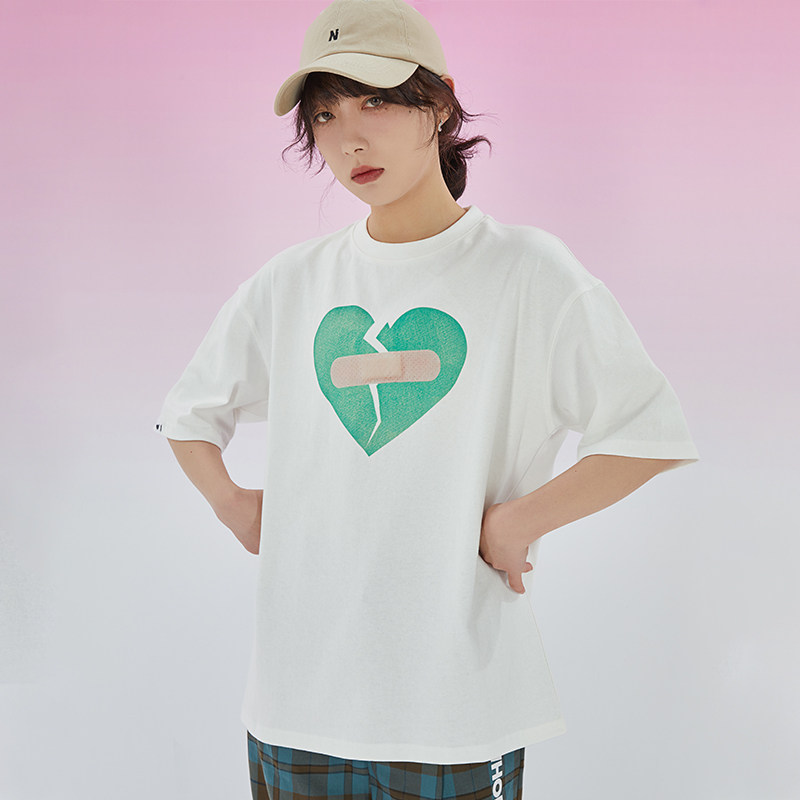 rowe创可贴治愈心碎短袖t恤夏天休闲圆领半袖上衣男女情侣体恤潮