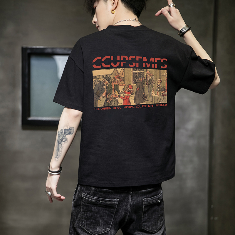 短袖t恤男夏季2020新款圆领韩版学生半袖潮流宽松情侣装休闲衣服