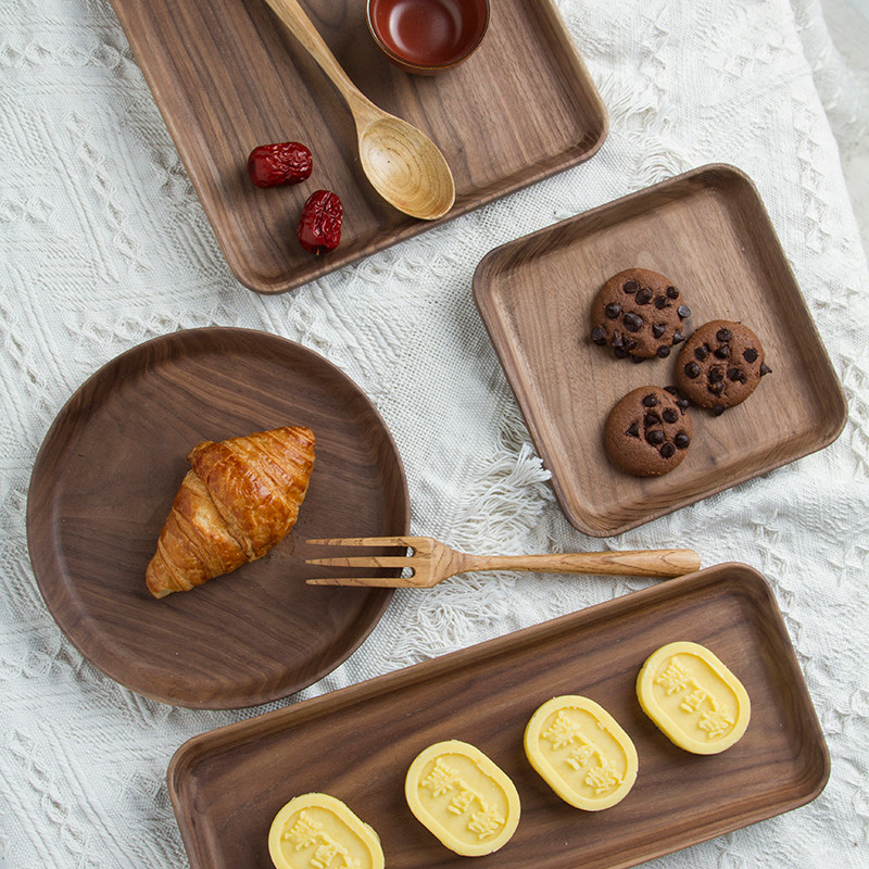 胡桃木点心盘手工整圆形碟子日式家用果盘实木盘