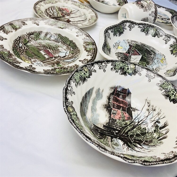 外贸英国johnsonbros出口陶瓷庄园系列餐具盘子沙拉餐具瓷器套装