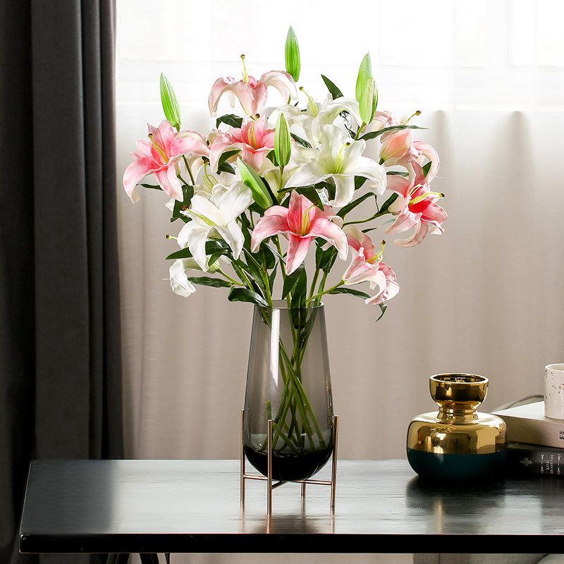 百合花仿真摆设假花客厅餐桌茶几摆花室内插花仿真花