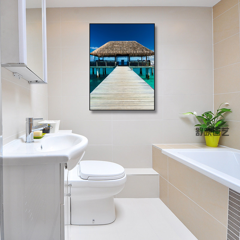 卫生间防水画 厕所挂画 浴室淋浴房免钉壁画 防水装饰画海滩挂画