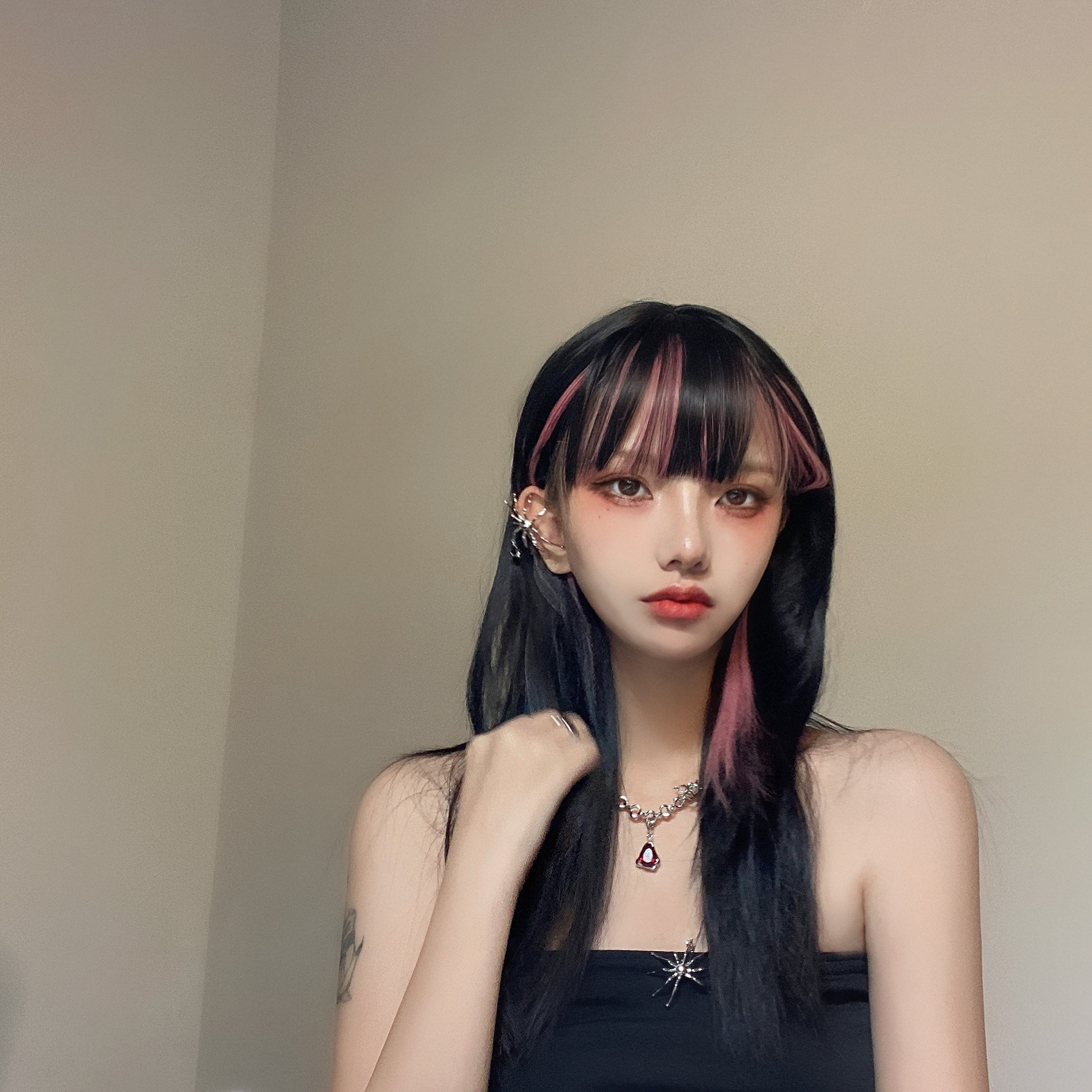 katgirl渐变假发长发头套lolita圆脸挑染辣妹动漫日常整顶假发